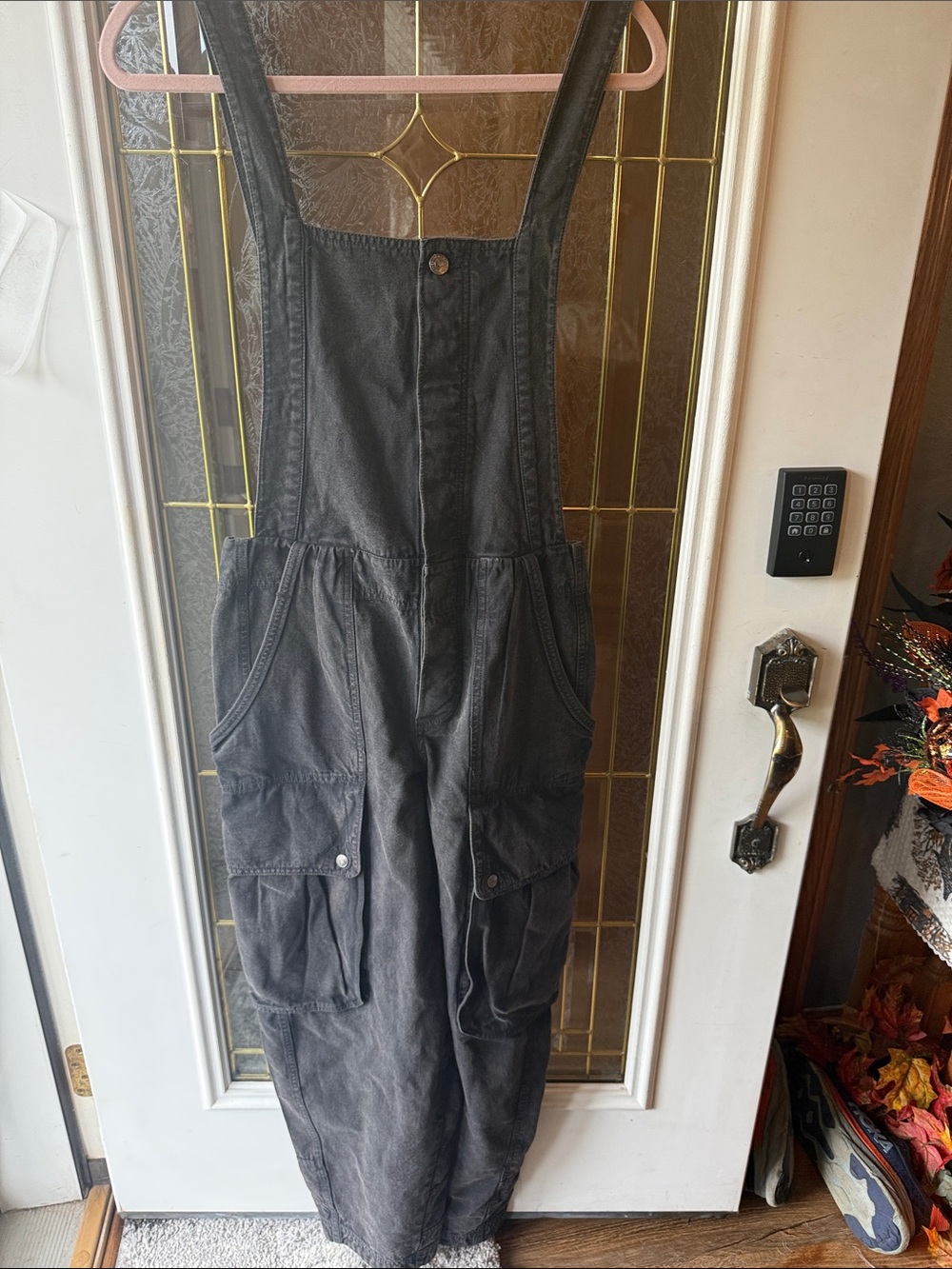 Free People Black Utility Cargo Overalls Jumpsuit open back! NWT